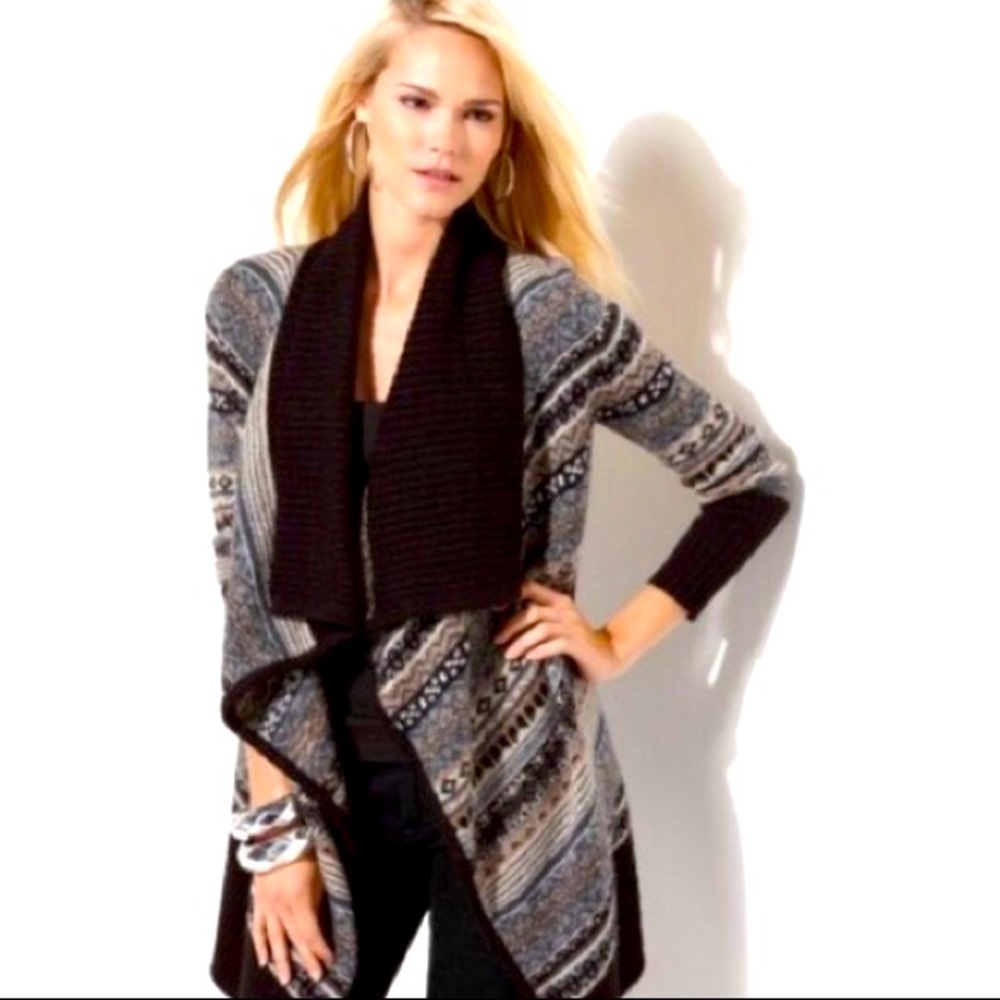 Kensie Fair Isle Draped Sweater Cardigan
